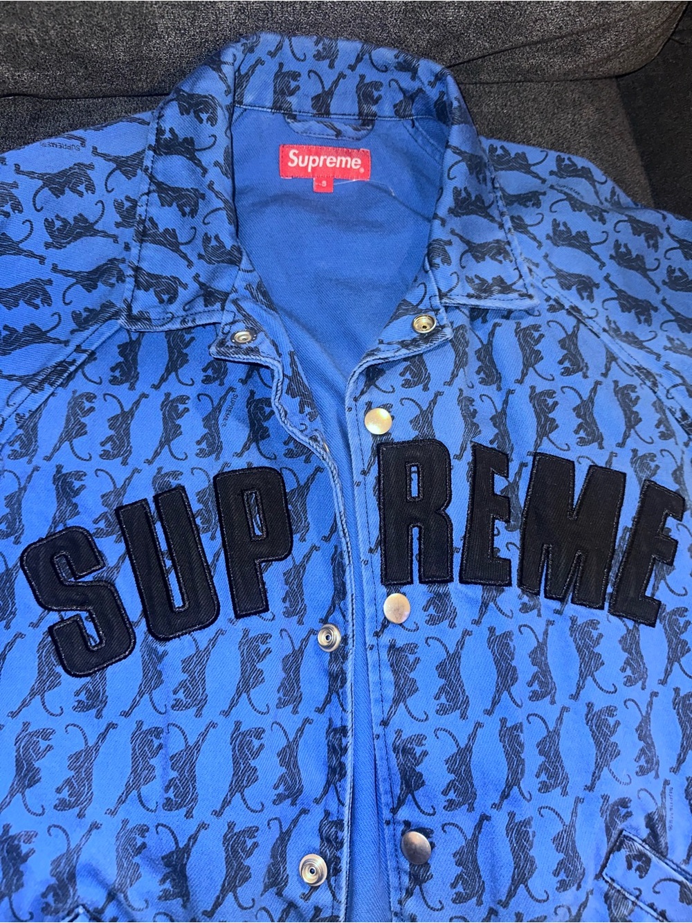 Supreme Blue and Black Panther Button-Up Jacket